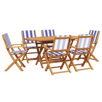 7-tlg. Garten-Essgruppe Stoff und Massivholz Blau und Weiß