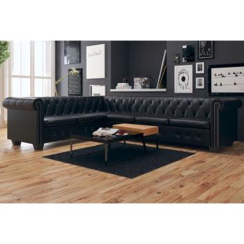 ARDEBO.de - Chesterfield-Ecksofa 6-Sitzer Kunstleder Schwarz