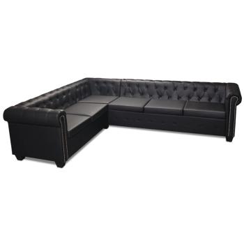 Chesterfield-Ecksofa 6-Sitzer Kunstleder Schwarz