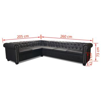 Chesterfield-Ecksofa 6-Sitzer Kunstleder Schwarz