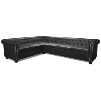 Chesterfield-Ecksofa 6-Sitzer Kunstleder Schwarz