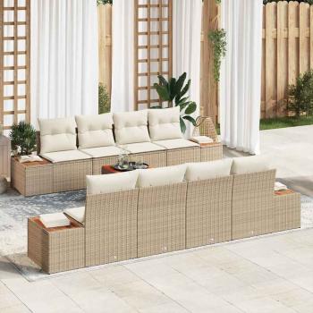 ARDEBO.de - 9-teiliges Garten Sofaset mit Kissen Beige Poly Rattan Akazie
