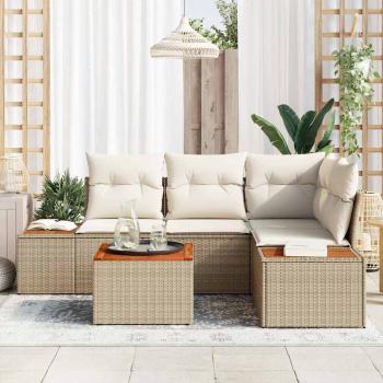 ARDEBO.de - 5-tlg. Garten-Sofagarnitur mit Kissen Beige Poly Rattan Akazie