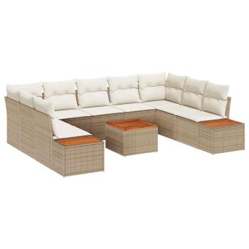 6-teiliges Garten Sofa Set mit Kissen Beige Poly Rattan Akazie