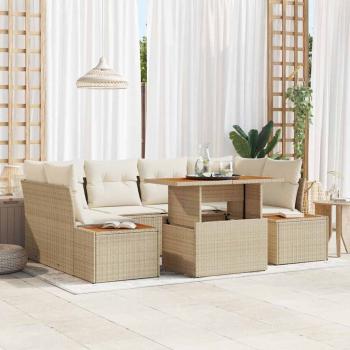 ARDEBO.de - 6-teiliges Garten Sofa Set mit Kissen Beige Poly Rattan