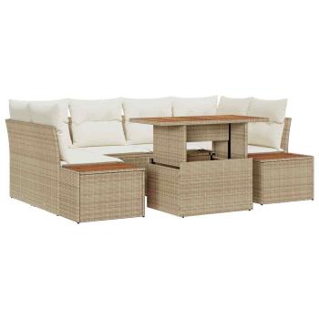 6-teiliges Garten Sofa Set mit Kissen Beige Poly Rattan