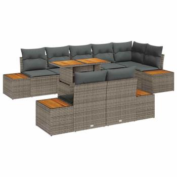 Garten-Sofa-Set 9 stk. Grau Poly Rattan