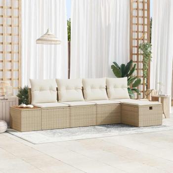 ARDEBO.de - 5-teiliges Garten-Sofa-Set mit Kissen Beige Poly Rattan