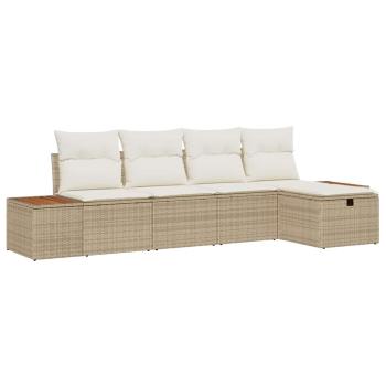 5-teiliges Garten-Sofa-Set mit Kissen Beige Poly Rattan