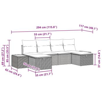 Garten-Sofa-Set 6 pcs Schwarz 55 x 62 x 69 cm Poly Rattan