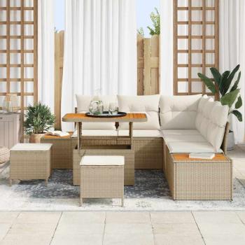 ARDEBO.de - 8-teiliges Garten Sofa Set mit Kissen Beige Poly Rattan Akazie
