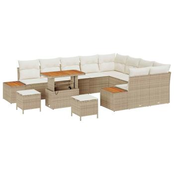 ARDEBO.de - 12-teiliges Garten Sofa Set mit Kissen Beige Poly-Rattan Akazie
