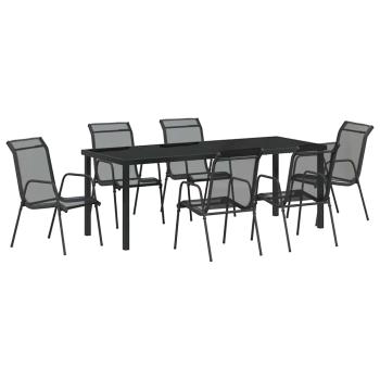 7-teilige Garten-Essgruppe Schwarz Textilene und Stahl