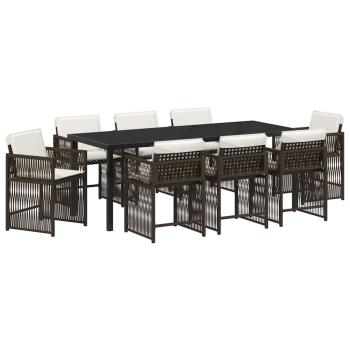 9-teiliges Garten Essbereich mit Kissen Braun Poly Rattan