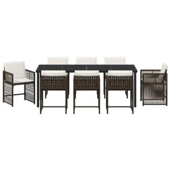 9-teiliges Garten Essbereich mit Kissen Braun Poly Rattan