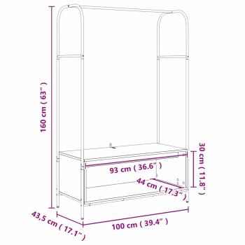 Kleiderständer mit Ablagen Räuchereiche 100x44x160 cm