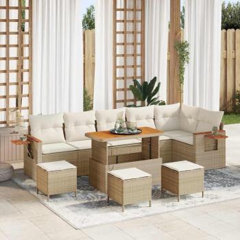 ARDEBO.de - 10-teiliges Garten Sofa Set mit Kissen Beige Poly-Rattan Akazie