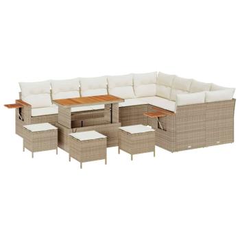 13-teiliges Garten Sofa Set mit Kissen Beige Poly-Rattan Akazie