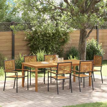ARDEBO.de - 7-teiliges Garten-Esszimmer Set Schwarz Polyrattan Akazie