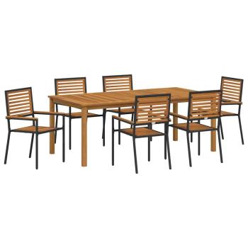7-teiliges Garten-Esszimmer Set Schwarz Polyrattan Akazie