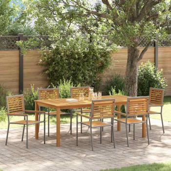 ARDEBO.de - 7-teilige Garten Essset Grau Poly Rattan Akazie