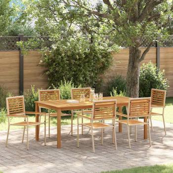 ARDEBO.de - 7-teiliges Garten Essset Beige Poly-Rattan Akazie