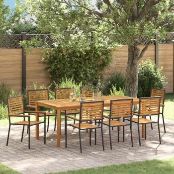 ARDEBO.de - 9-teilige Garten Esstischgruppe Schwarz Poly Rattan Akazie