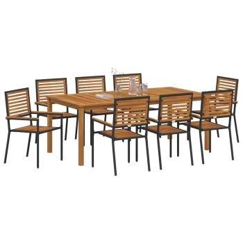 9-teilige Garten Esstischgruppe Schwarz Poly Rattan Akazie