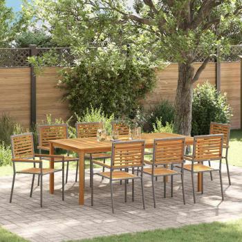 ARDEBO.de - 9-teilige Garten-Essgruppe Grau Poly Rattan Akazie