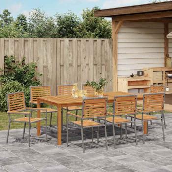 9-teilige Garten-Essgruppe Grau Poly Rattan Akazie