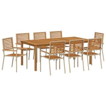 9-teiliges Garten-Essset Beige Poly Rattan Akazie