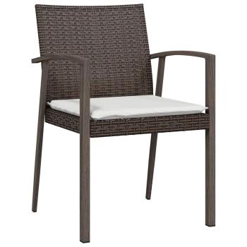 7-teiliges Garten-Esstischset mit Kissen Braun Poly-Rattan