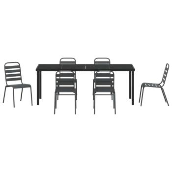 7-teiliges Garten Esszimmer Set Dunkelgrau Stahl