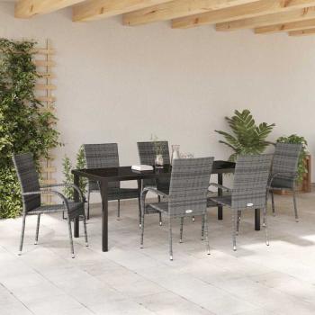 7-teiliges Garten-Essset Grau Poly-Rattan