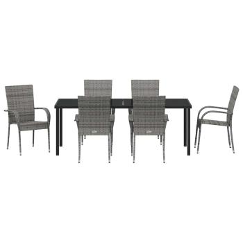 7-teiliges Garten-Essset Grau Poly-Rattan
