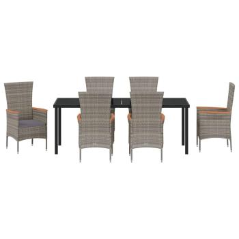7-teiliges Garten Esszimmer Set mit Kissen graues Poly-Rattan