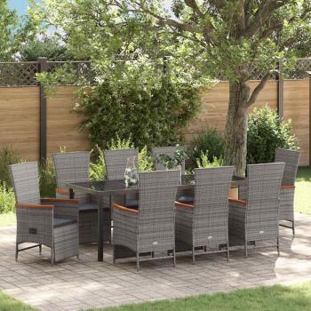 ARDEBO.de - 9-teiliges Garten-Dining-Set mit Kissen Grau Poly-Rattan