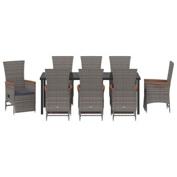 9-teiliges Garten-Dining-Set mit Kissen Grau Poly-Rattan