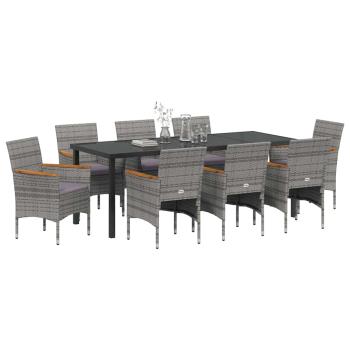 9-teiliges Garten-Essset Grau Poly-Rattan