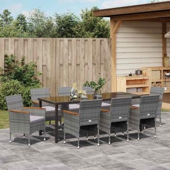 9-teiliges Garten-Essset Grau Poly-Rattan