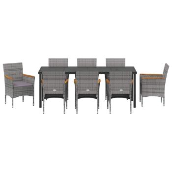 9-teiliges Garten-Essset Grau Poly-Rattan