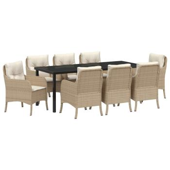 Garten Essgruppe 9 stk. Beige Poly-Rattan