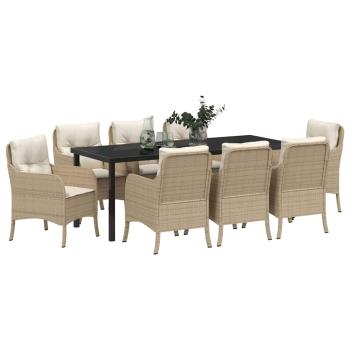 Garten Essgruppe 9 stk. Beige Poly-Rattan