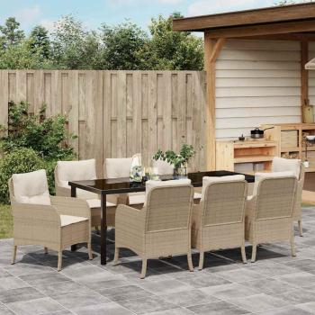 Garten Essgruppe 9 stk. Beige Poly-Rattan
