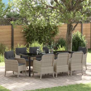 ARDEBO.de - Garten Essgruppe mit Kissen 9 pcs Hellgrau Poly-Rattan