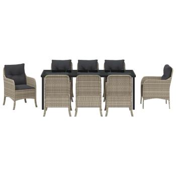 Garten Essgruppe mit Kissen 9 pcs Hellgrau Poly-Rattan