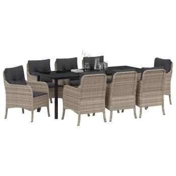 Garten Essgruppe mit Kissen 9 pcs Hellgrau Poly-Rattan