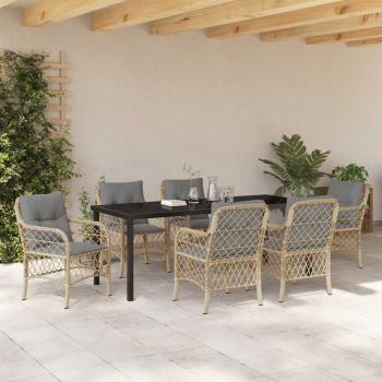ARDEBO.de - 7-teiliges Garten-Esszimmer-Set mit Kissen Beige Poly Rattan