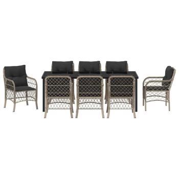 9-teilige Gartentischgruppe mit Kissen Hellgrau Poly-Rattan