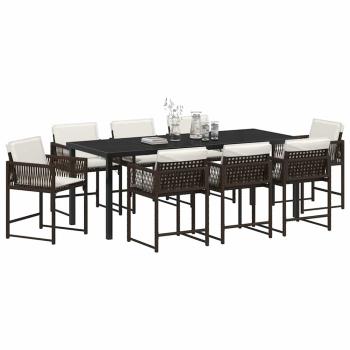 ARDEBO.de - 9-tlg. Garten-Essgruppe mit Kissen Braun Poly Rattan